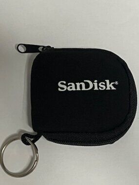 SanDisk Memory/Flash Card Travel Zip Pouch Case Keychain Logo Black 2.75"x2.75"